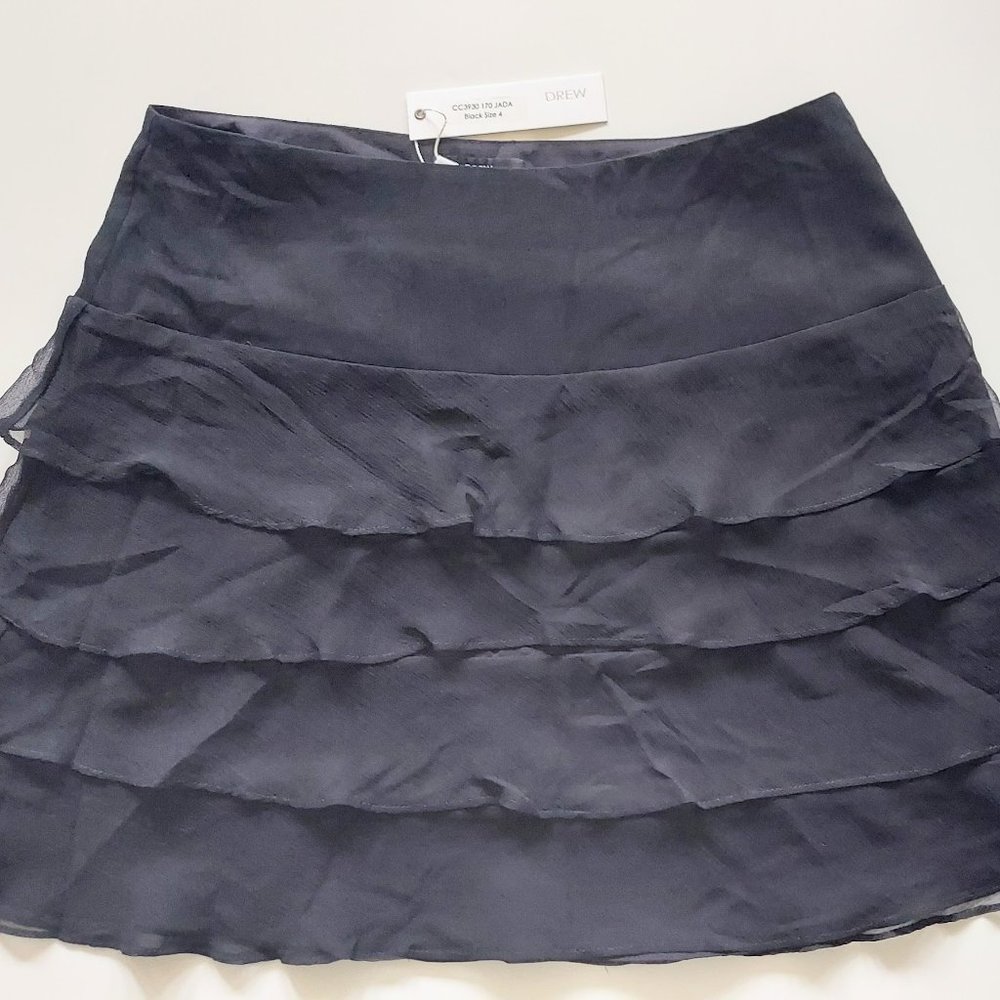 Anthropologie Drew Jada Multi Tiered Ruffle Mini Skirt Size 4 Black NWT